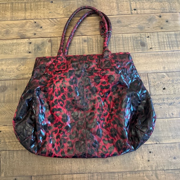 Carlos Purse Tote Hand Bag Red Black Leopard Print Faux Leather - Picture 4 of 6